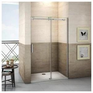 Porte de douche coulissante 110cm Hauteur 195cm en verre 8mm securit anticalcaire, porte de douche installée en niche | In...