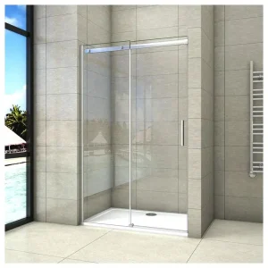 Porte de douche coulissante 110x195cm, porte de douche installée en niche, verre de sécurité anticalcaire 8mm, profilé chr...