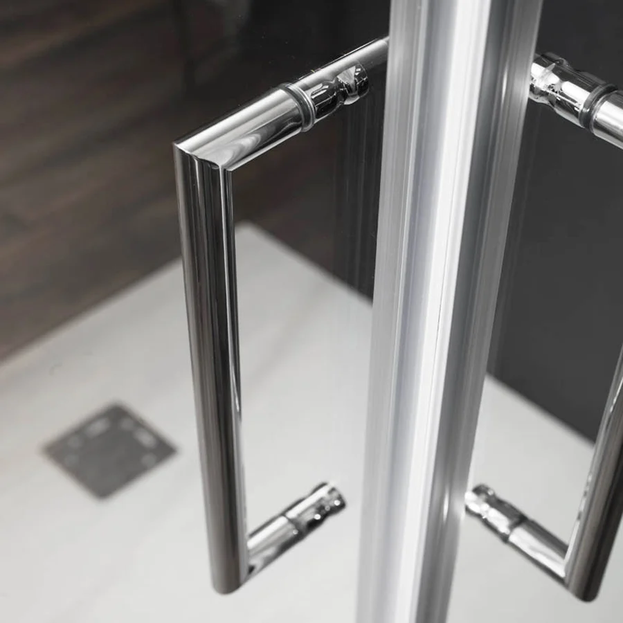 Porte de douche coulissante à 2 vantaux modèle Minerva 120 cm en verre clair 6 mm Kit d'installation complet