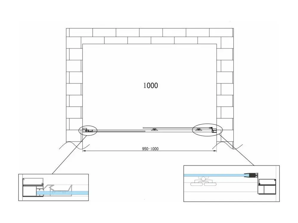 Porte de douche de 6 mm pour installation en niche H.190 avec overture coulissante – 95-100 cm Kit d'installation complet