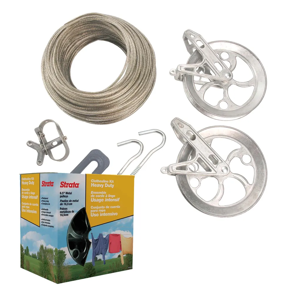 Ensemble corde à linge argentée et en acier galvanisé, à usage super intensif -150'