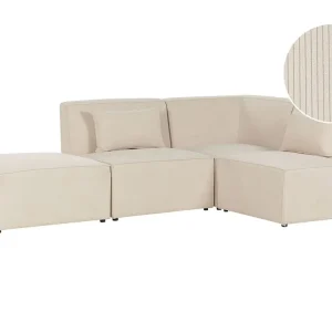Left Hand 3 Seater Modular Géant Cord Corner Sofa Ottoman Beige LEMVIG