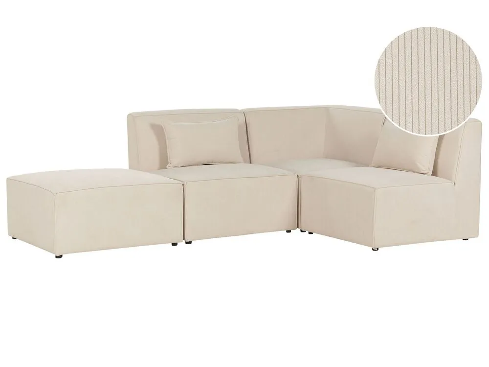 Left Hand 3 Seater Modular Géant Cord Corner Sofa Ottoman Beige LEMVIG