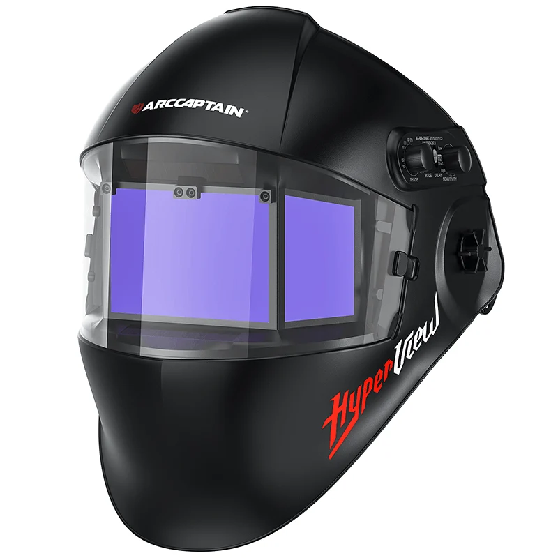 Casque de soudage à obscurcissement automatique, vue latérale, écran de visualisation fort grand 8,46 "x 2,75", couleur vraie
