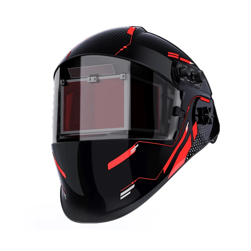 Casque de soudage à obscurcissement automatique, vue latérale, écran de visualisation très important 8,46 "x 2,75", couleu...