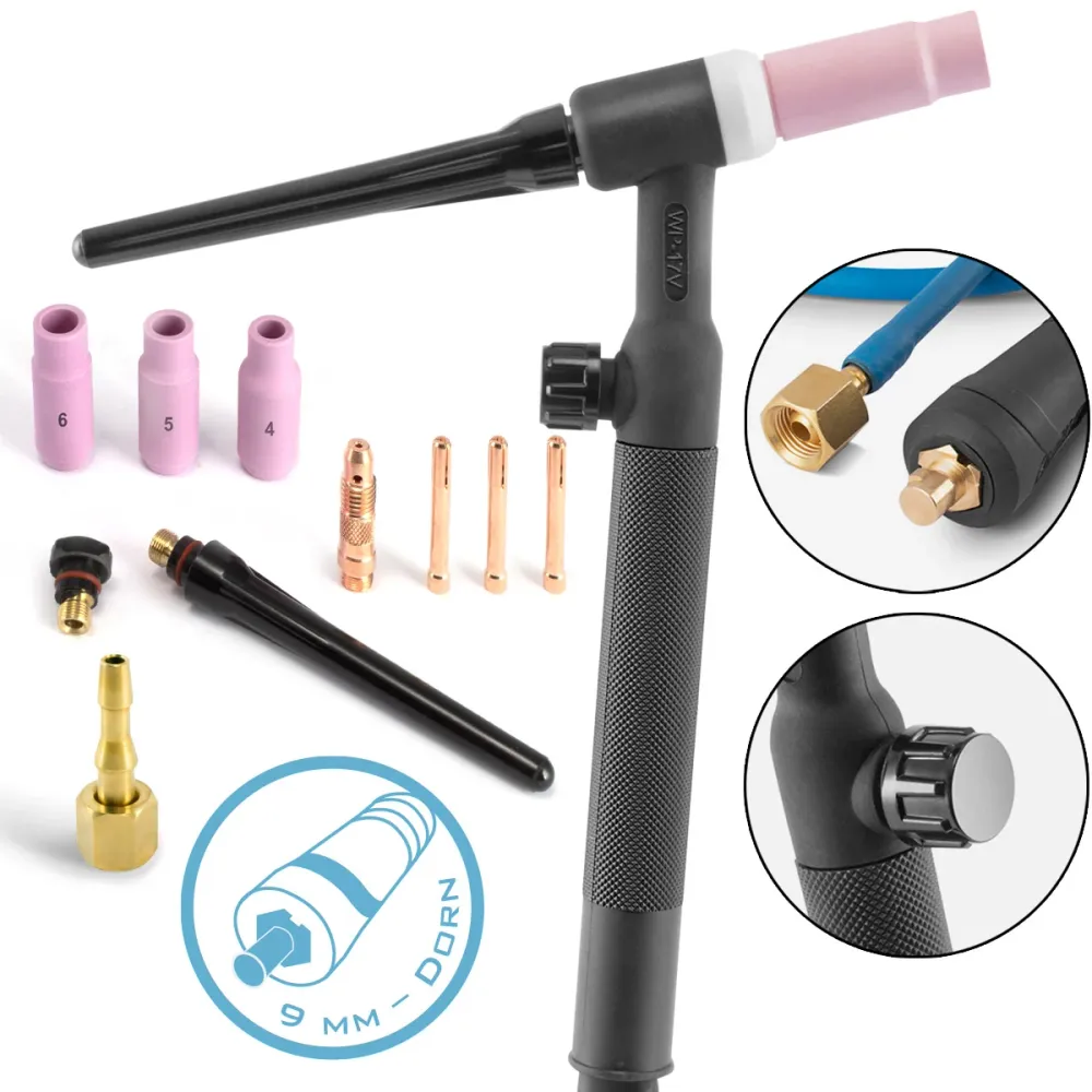 Brûleur de soudage / soudage Universal Lift-Tig-brûleur Standard WP-17V avec 4 mètres de tuyau et 9 mm épine pour la perru...