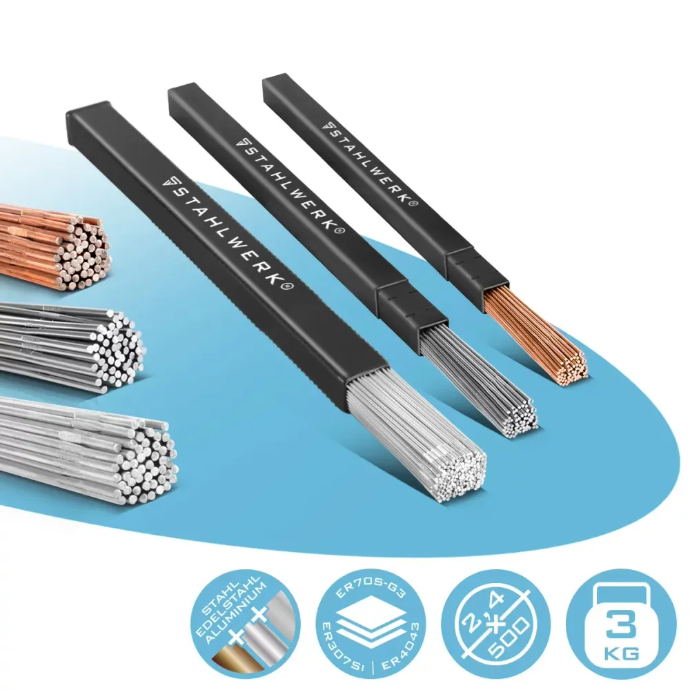 Sticks de soudage de perruque Steelworks Ensemble acier / acier inoxydable / aluminium / Ø 2,5 / 2,4 mm x 500 mm / 1 kg /...