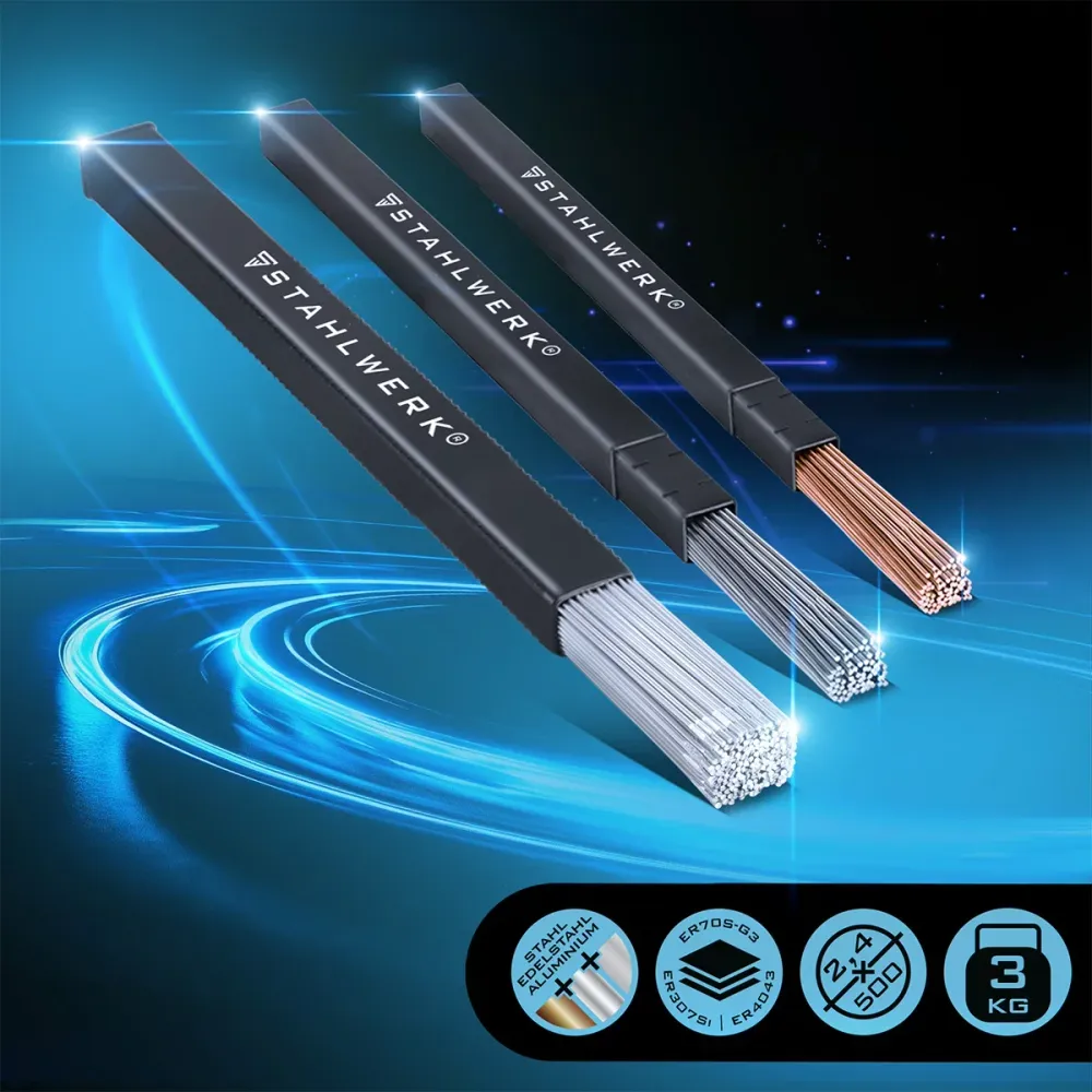 Sticks de soudage de perruque Steelworks Ensemble acier / acier inoxydable / aluminium / Ø 2,5 / 2,4 mm x 500 mm / 1 kg /...