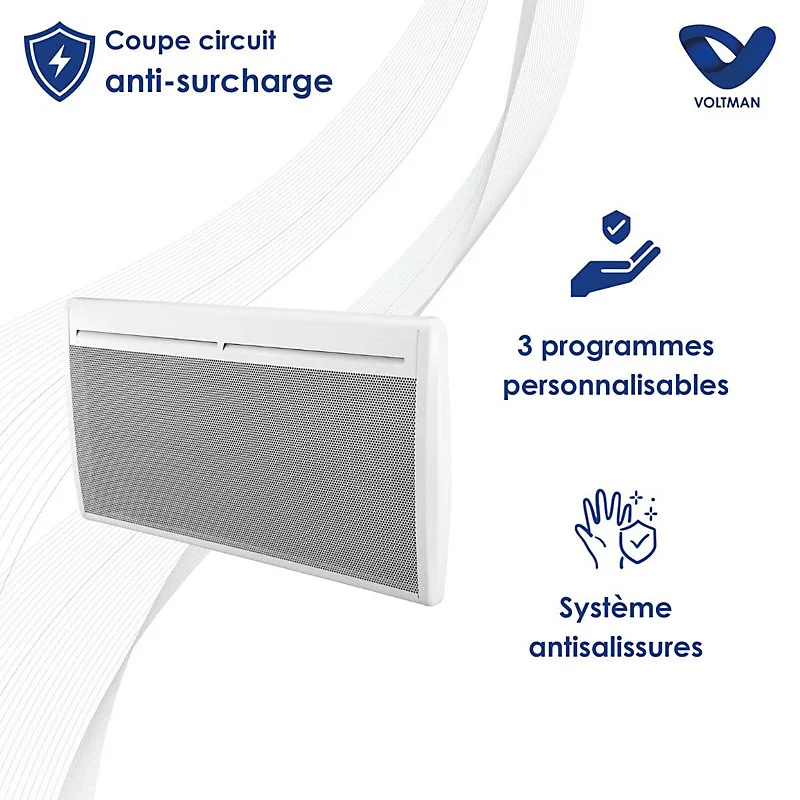 Chauffage électrique rayonnant 2000W - blanc - Voltman avec Parafoudre Intégré