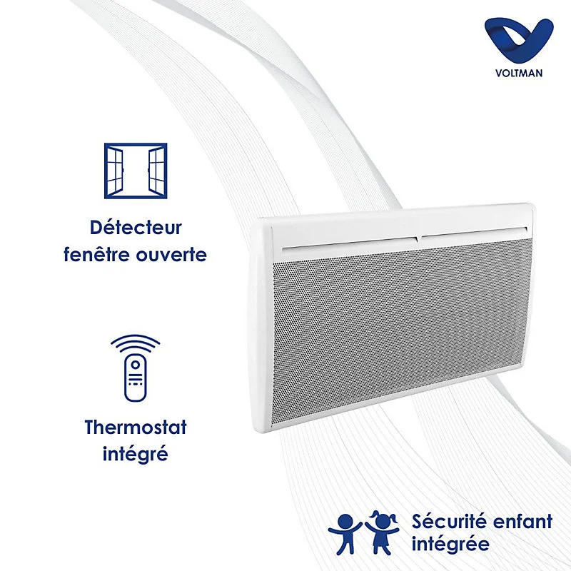 Chauffage électrique rayonnant 2000W - blanc - Voltman avec Parafoudre Intégré