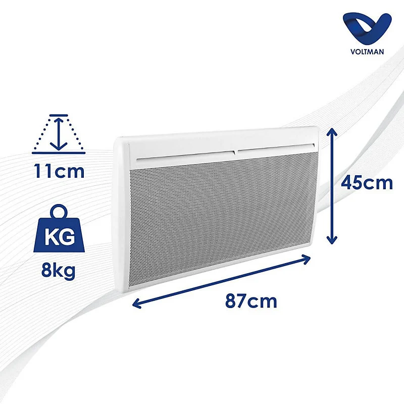 Chauffage électrique rayonnant 2000W - blanc - Voltman avec Parafoudre Intégré