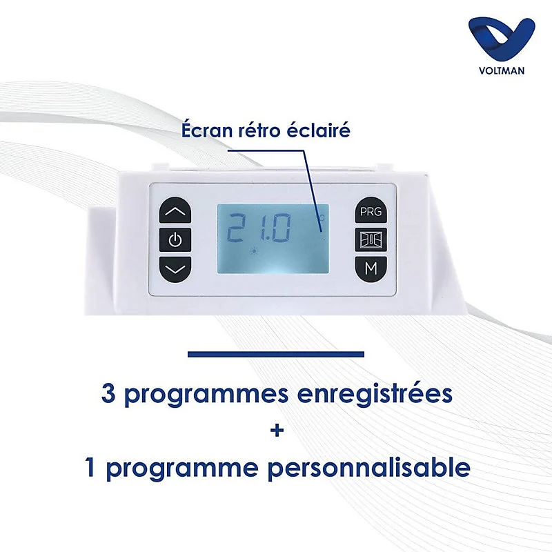 Chauffage électrique rayonnant 2000W - blanc - Voltman avec Parafoudre Intégré