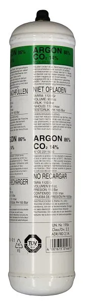 Bouteille jetable ELMAG gaz mixte Ar 86% / Co2 14% 1 L / 110 bar hauteur : 310 x Ø 73mm 54100 acquérir à bas prix