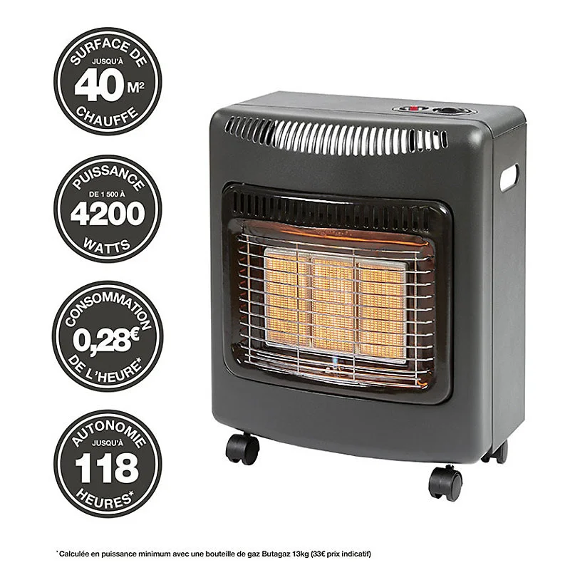 Chauffage d'appoint à gaz Ektor Compact - FAVEX - Intérieur - Brûleur Céramique Infrarouge - Livré avec tuyau à visser - 4...