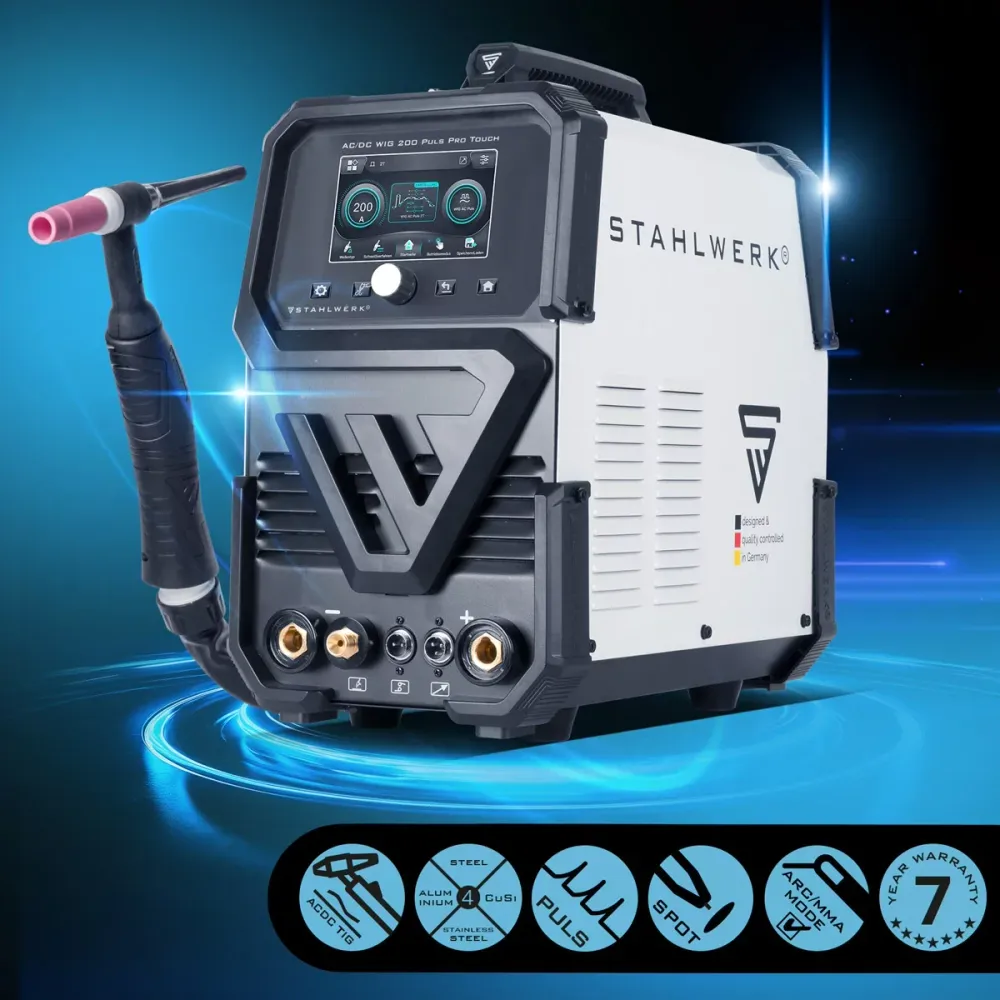 Dispositif de soudage de gaz de protection en acier AC / DC Wig 200 Puls Pro Touch | Onduleur IGBT avec 200 ampères | Fonc...