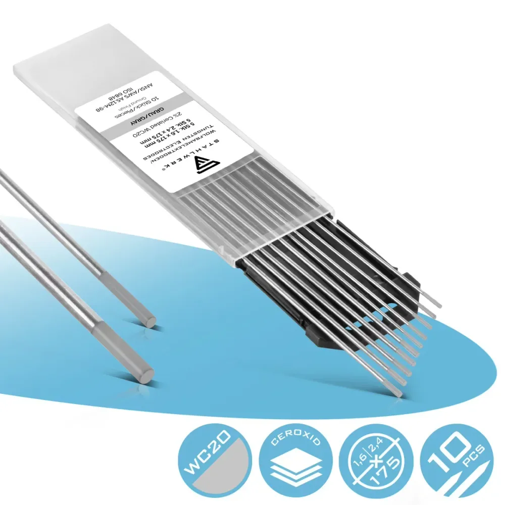 Electrodes en tungstène en acier / électrodes de soudage WC20 Perle dans l'ensemble -5 x 1,6 mm + 5 x 2,4 mm