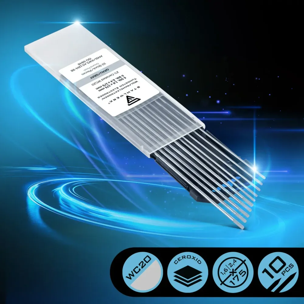 Electrodes en tungstène en acier / électrodes de soudage WC20 Perle dans l'ensemble -5 x 1,6 mm + 5 x 2,4 mm