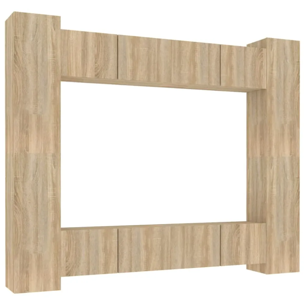 Ensemble de meubles armoire buffet TV télévision salon chambre séjour 8 pièces chêne sonoma bois d'ingénierie brun 02_0025307