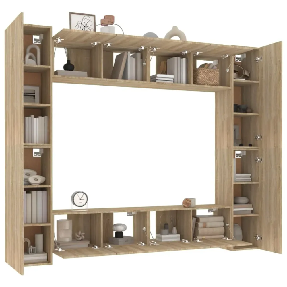 Ensemble de meubles armoire buffet TV télévision salon chambre séjour 8 pièces chêne sonoma bois d'ingénierie brun 02_0025307