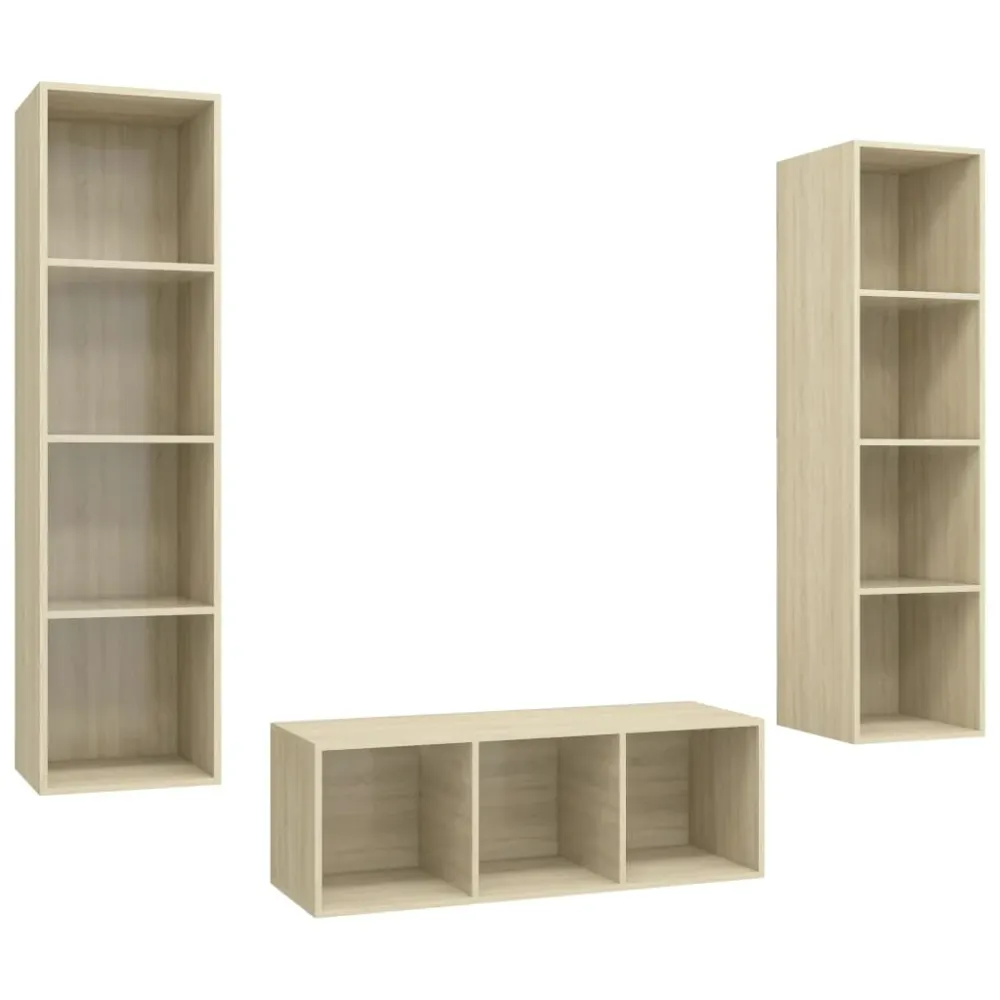 Ensemble de meubles armoire buffet TV télévision salon chambre séjour 3 pièces chêne sonoma bois d'ingénierie brun 02_0024611