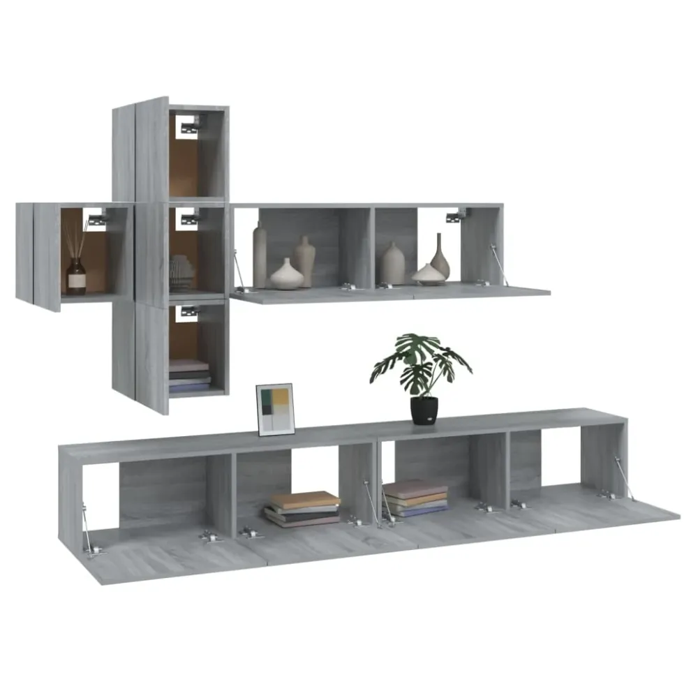 Ensemble de meubles armoire buffet TV télévision salon chambre séjour 7 pièces sonoma bois d'ingénierie gris 02_0025217