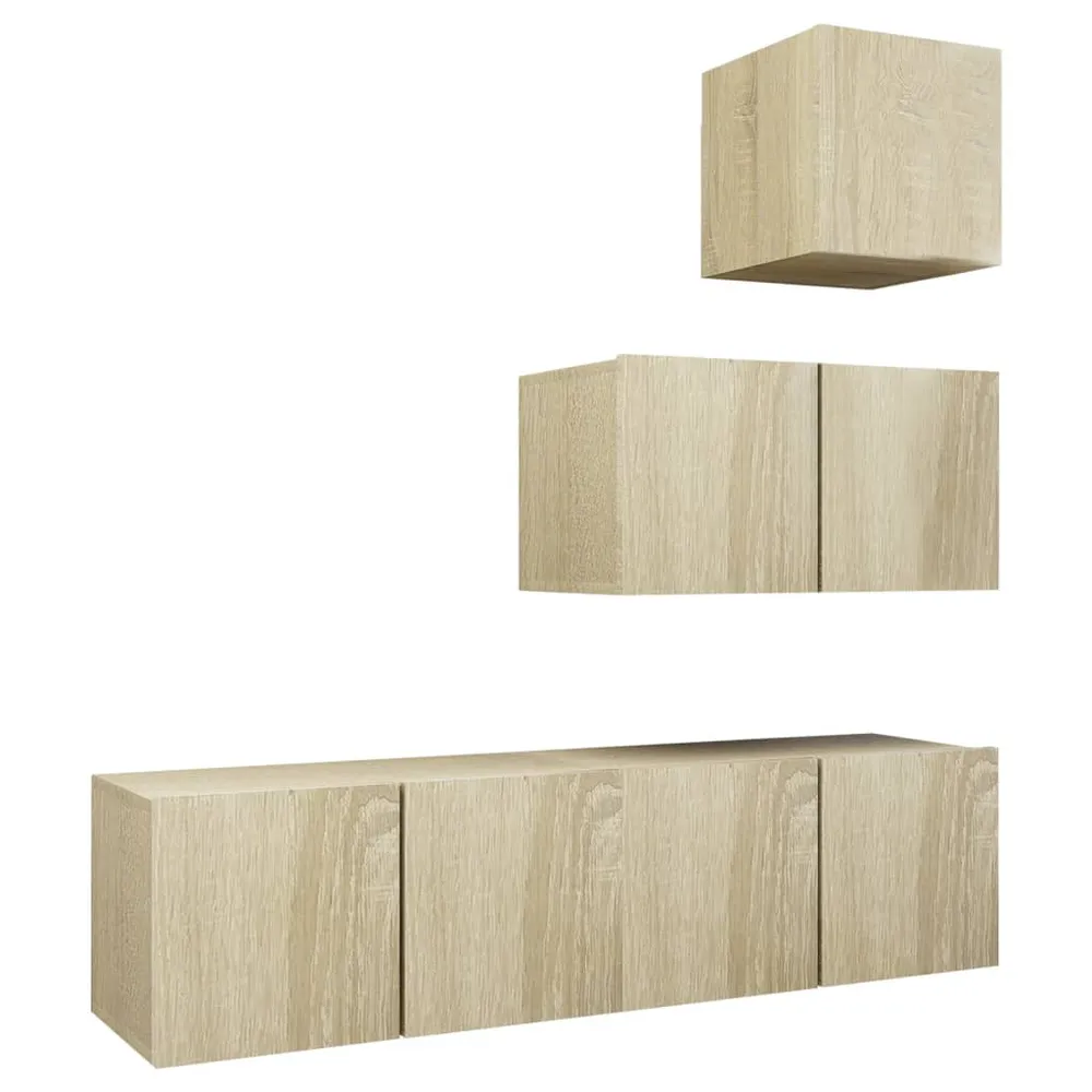 Ensemble de meubles armoire buffet TV télévision salon chambre séjour 4 pièces chêne sonoma bois d'ingénierie brun 02_0024829