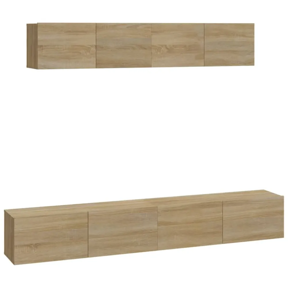 Ensemble de meubles armoire buffet TV télévision salon chambre séjour 4 pièces chêne sonoma bois d'ingénierie brun 02_0024811