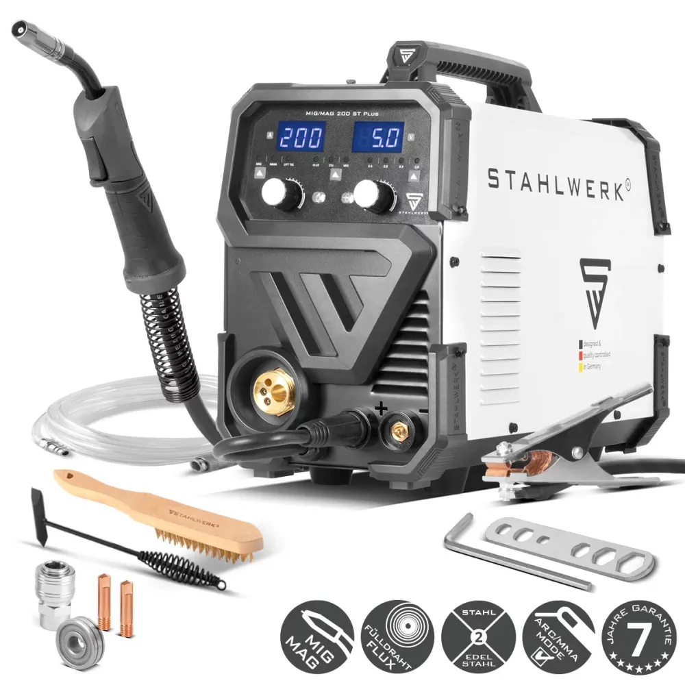 Machine de soudage Stahlwerk MIG MAG 200 ST plus équipement de soudage de gaz protecteur | Onduleur IGBT avec 200 , alimen...