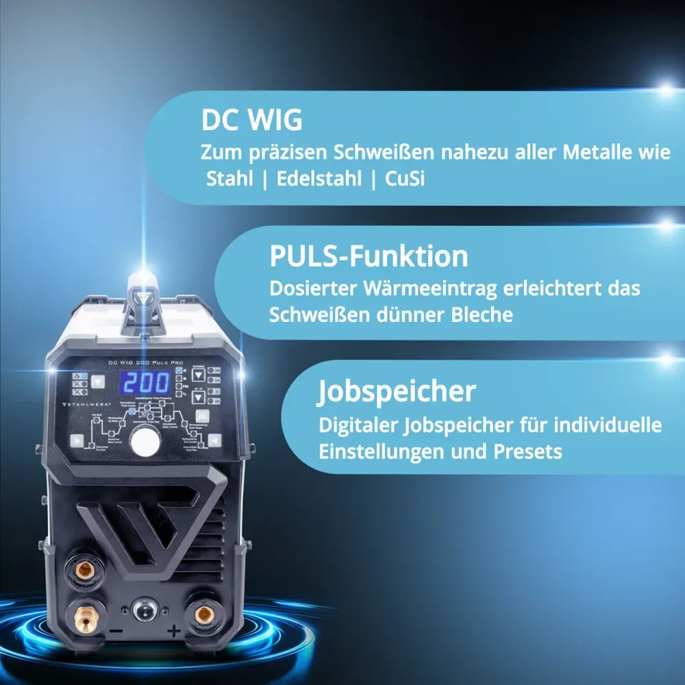 Machine de soudage Steelworks 2-en-1-Combi DC Wig 200 Puls Profes De métier Wig Machine de soudage avec une fonction E-Han...