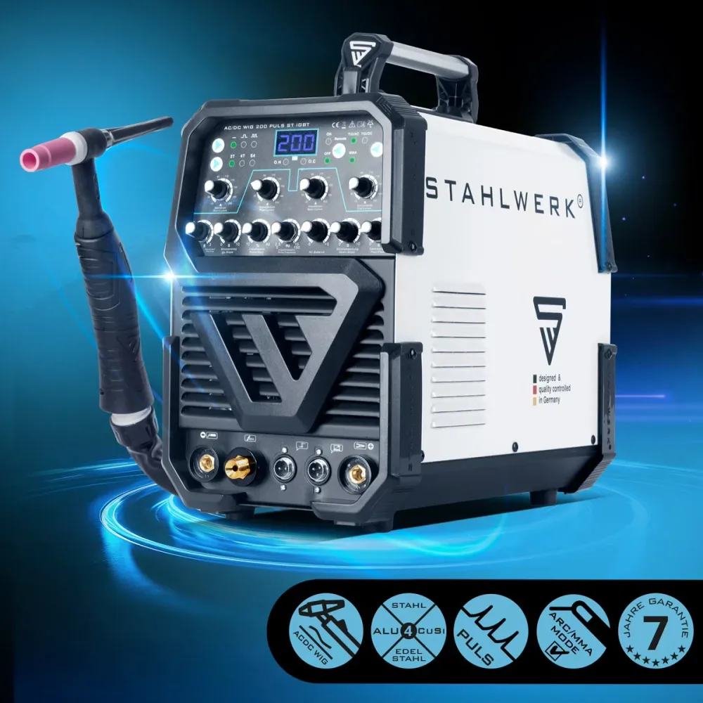 Machine de soudage Steelworks AC / DC Wig 200 Puls St IGBT Full Equipment / 200 Wig & MMA Welding Machine avec Fonction d'...