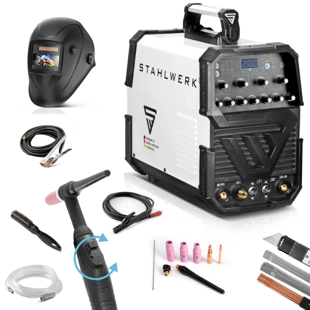 Machine de soudage Steelworks AC / DC Wig 200 Puls St IGBT Full Equipment / 200 Wig & MMA Welding Machine avec Fonction d'...