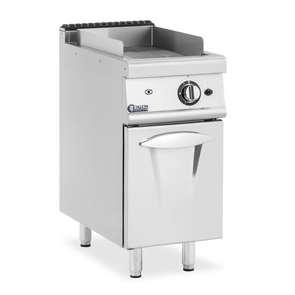 Plancha gaz 6 kw rainurée 50 300 °c propane / lpg / gaz naturel armoire intégrée acier inoxydable acier chromé argent méta...