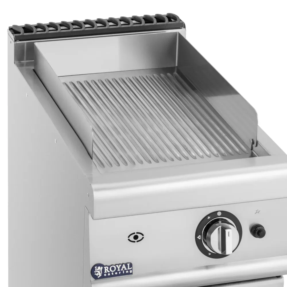 Plancha gaz 6 kw rainurée 50 300 °c propane / lpg / gaz naturel armoire intégrée acier inoxydable acier chromé argent méta...