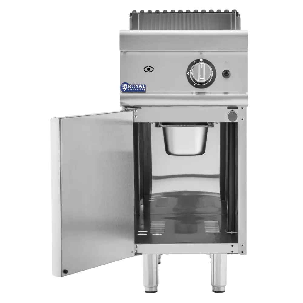 Plancha gaz 6 kw rainurée 50 300 °c propane / lpg / gaz naturel armoire intégrée acier inoxydable acier chromé argent méta...