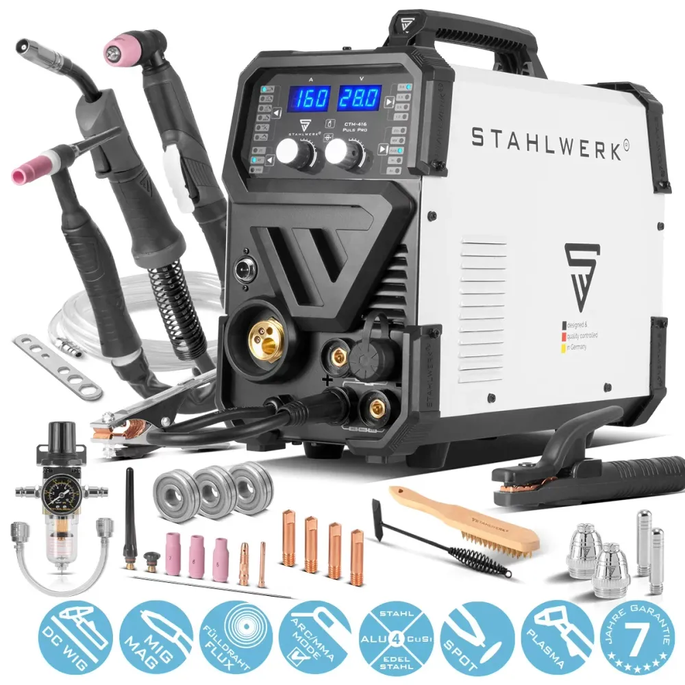 Poste à souder combiné STAHLWERK CTM-416 Puls Pro Poste à souder au gaz inerte 6 en 1 | Onduleur de 160 , fonction impulsi...