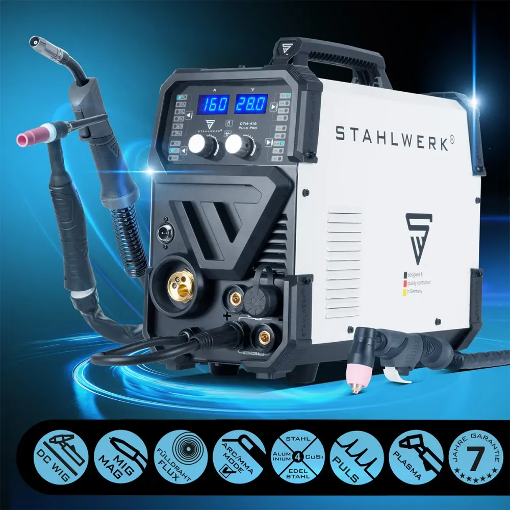Poste à souder combiné STAHLWERK CTM-416 Puls Pro Poste à souder au gaz inerte 6 en 1 | Onduleur de 160 , fonction impulsi...