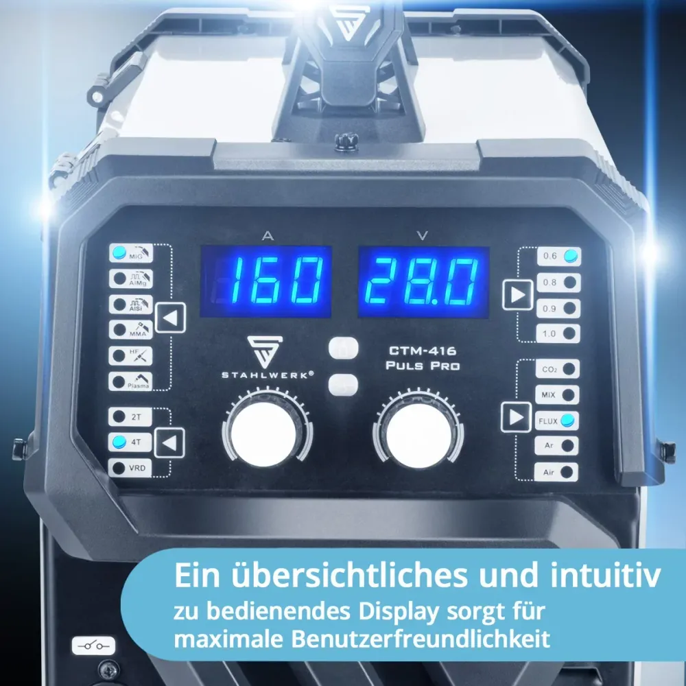 Poste à souder combiné STAHLWERK CTM-416 Puls Pro Poste à souder au gaz inerte 6 en 1 | Onduleur de 160 , fonction impulsi...