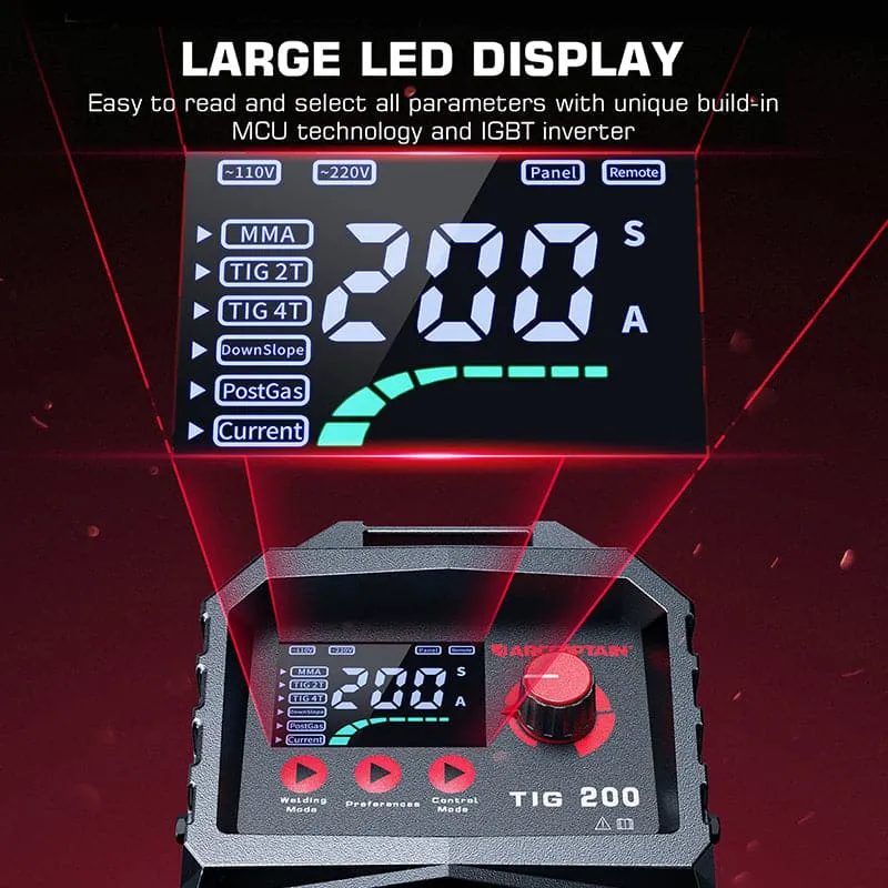 Soudeuse TIG DC ARCCAPTAIN TIG200, soudeuse légère IGBT avec onduleur HF TIG/Stick