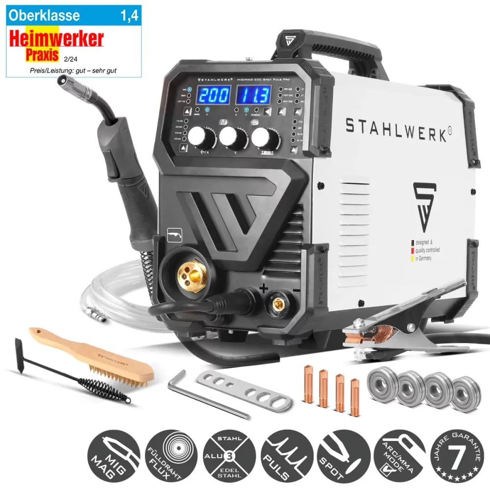 Stahlwerk Mig Mag 200 Spot Puls Pro, onduleur IGBT entièrement synergie, 5 sur 1 dispositif de combinaison avec fonction p...