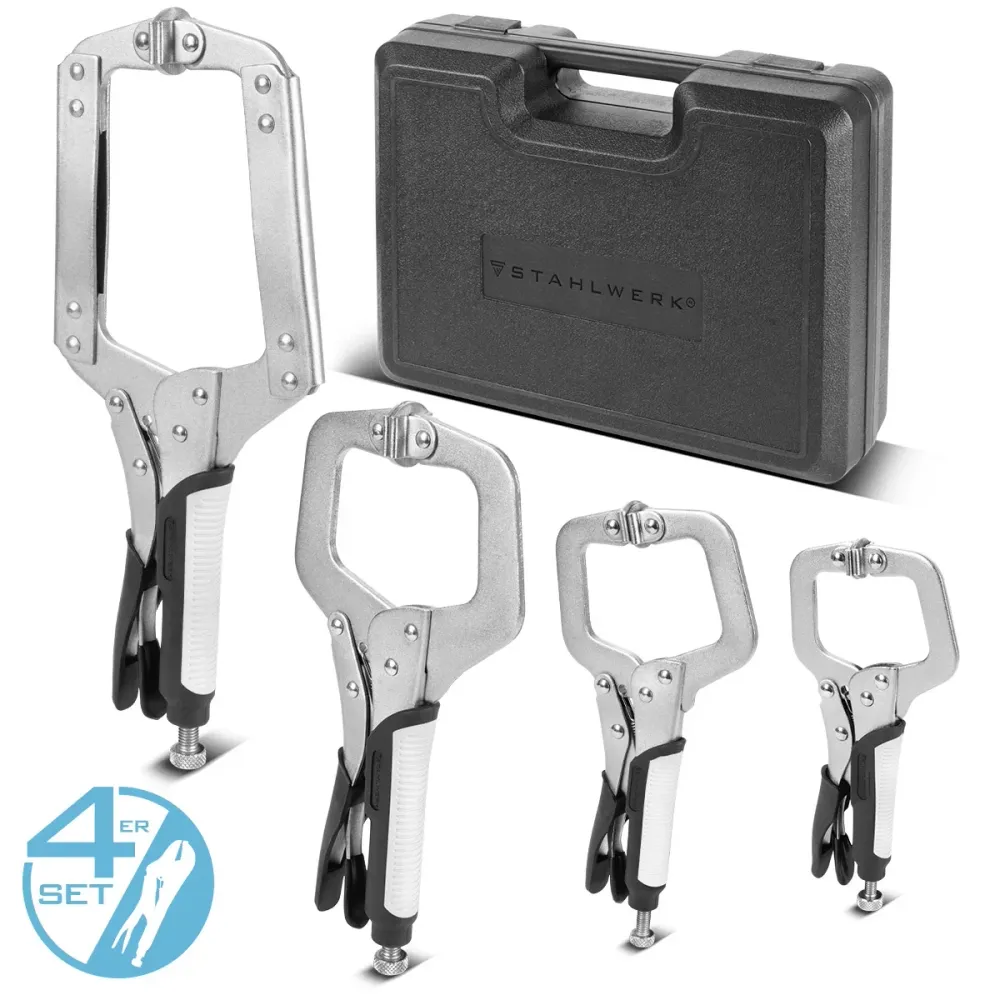 Steelworks Grip-tongs Set 4 pièces | Shape C 6 à 14 pouces | Crampes de serrage rapide | Crampes de serrage | Soudeur-Grip...