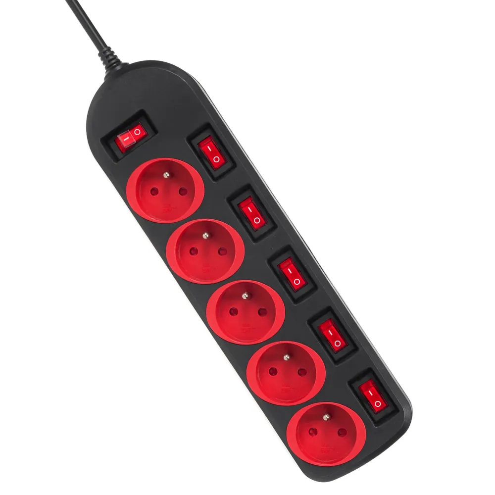 Adaptateur C13 vers C14 Multiprise Maclean, rallonge 5 prises, avec interrupteurs, 250VAC/10A, 1.5m, MCE204