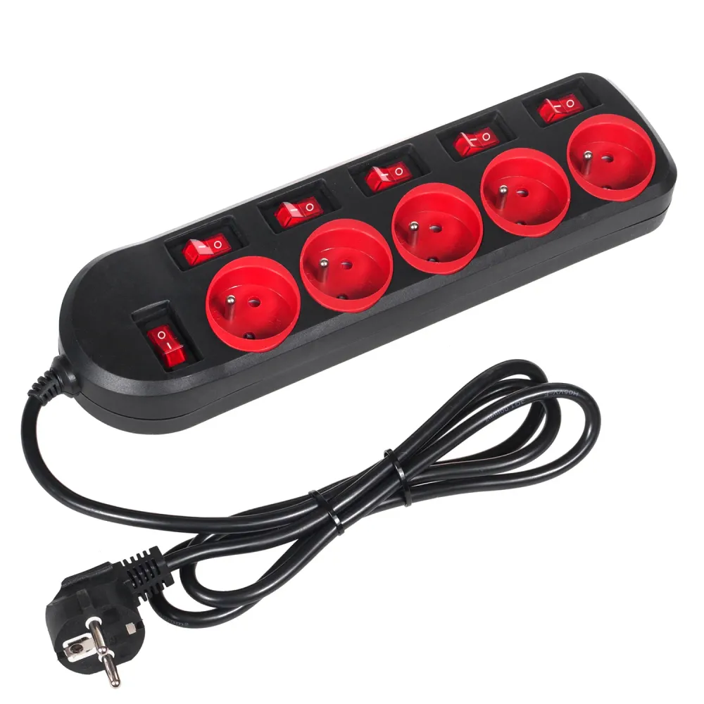 Adaptateur C13 vers C14 Multiprise Maclean, rallonge 5 prises, avec interrupteurs, 250VAC/10A, 1.5m, MCE204