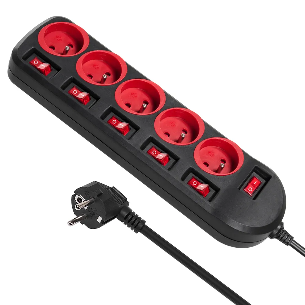 Adaptateur C13 vers C14 Multiprise Maclean, rallonge 5 prises, avec interrupteurs, 250VAC/10A, 1.5m, MCE204