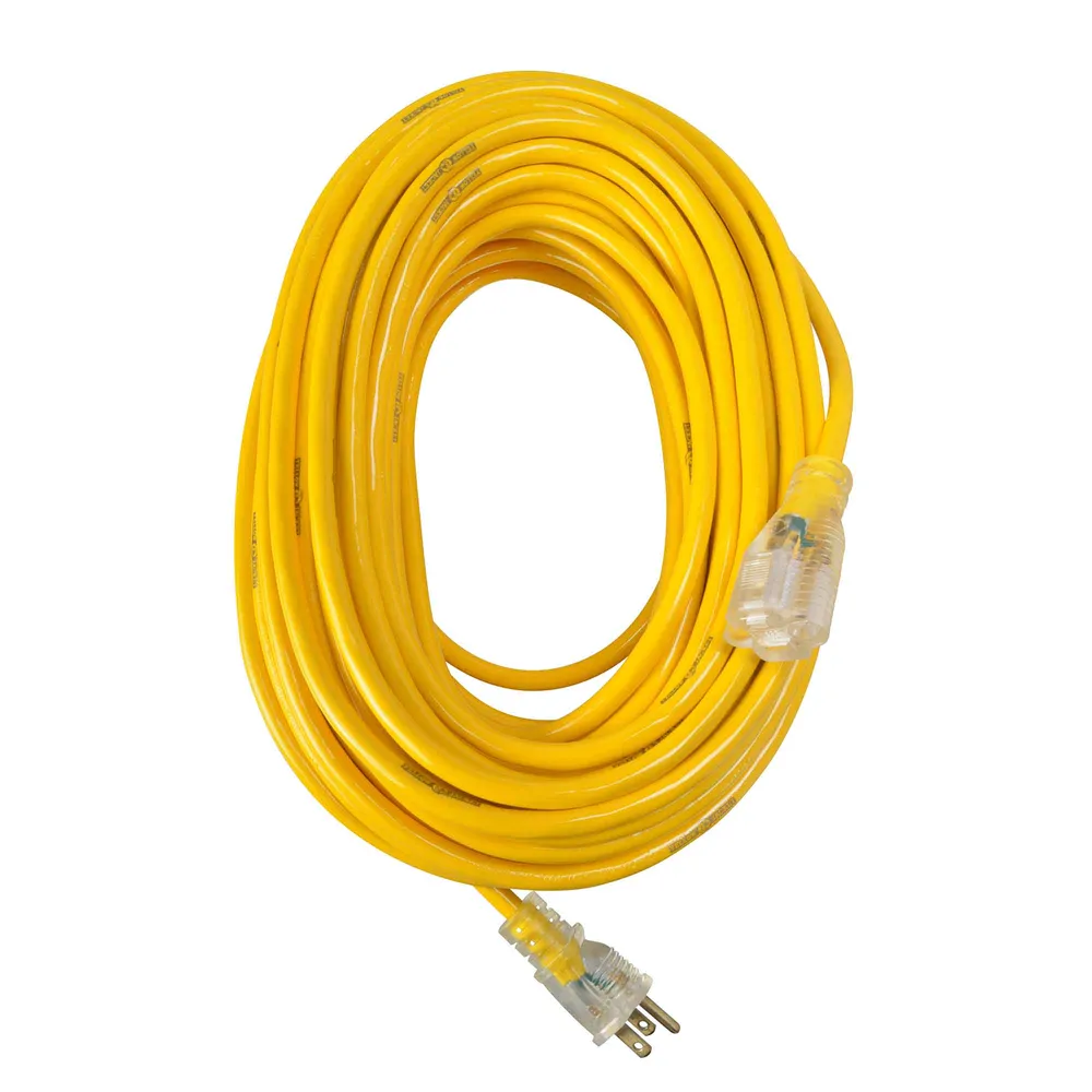 Adaptateur de prise internationale Rallonge électrique Yellow Jacket à cordon 12/3 SJTW de 30 m, 1 prise, jaune