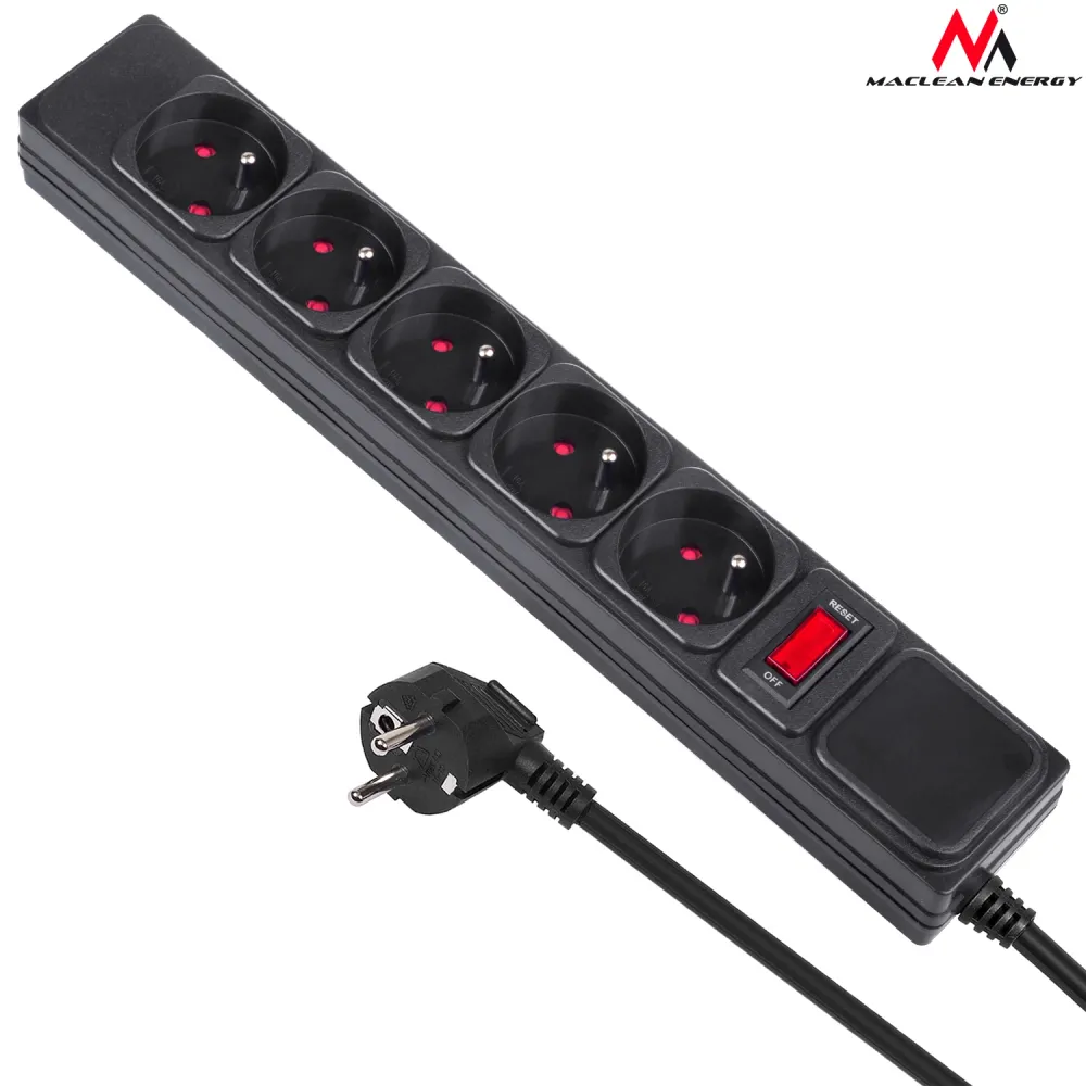 Cordon d'alimentation IEC Rallonge d'alimentation 5 prises avec protection contre la surcharge 250VAC / 10A 1.5m Maclean E...
