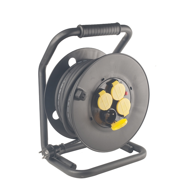 Enrouleur avec câble électrique et 4 prises - câble H07RN-F 3G2,5 - 10 m - FIRST avec Protection Surtension