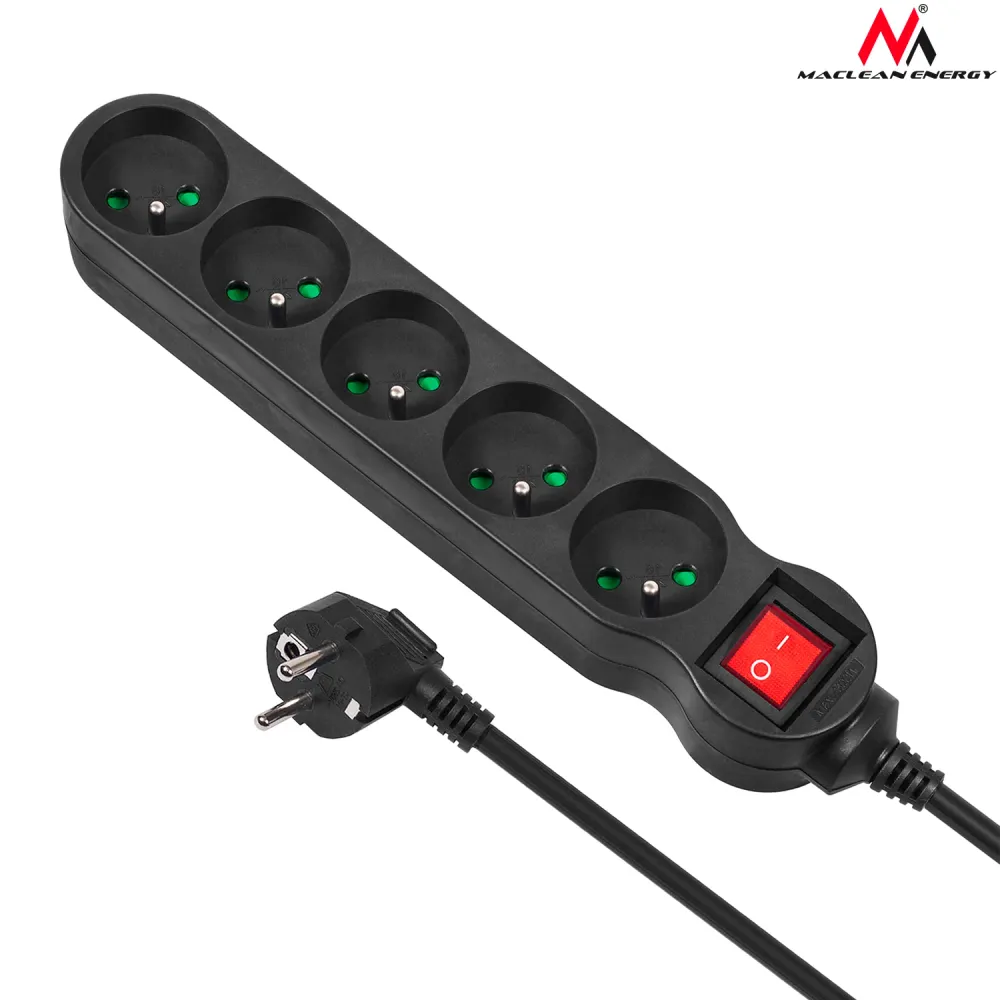 Maclean Energy Switch MCE184 Rallonge 5 tiroirs 3m Noir - Compatible Prise Française