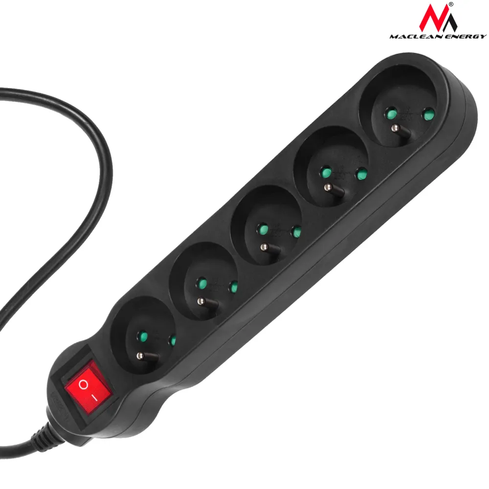 Maclean Energy Switch MCE184 Rallonge 5 tiroirs 3m Noir - Compatible Prise Française