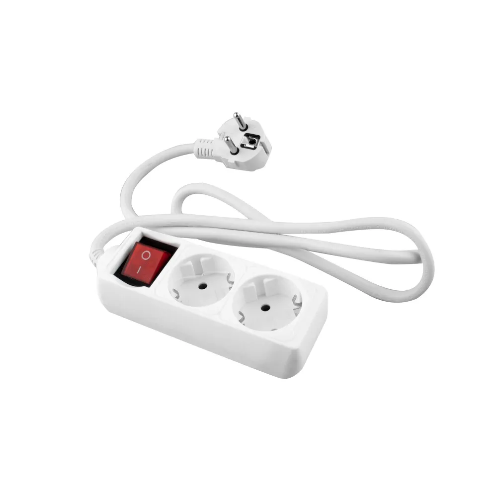 Multiprise parasurtenseur RALLONGE ELECTRIQUE AVEC BASE BLANCHE 2 SORTIES AVEC INTERRUPTEUR ET CABLE 1.5M