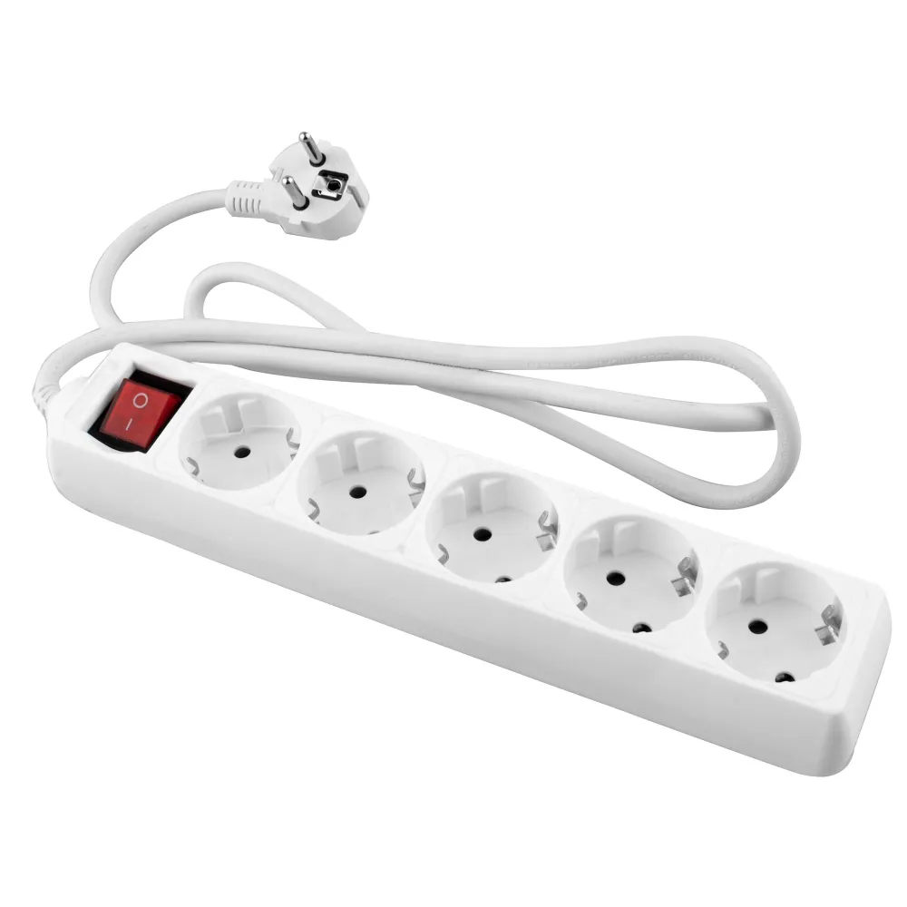 Professionnel IP44 RALLONGE ELECTRIQUE AVEC BASE BLANCHE 5 PRISES AVEC INTERRUPTEUR ET CABLE 3M